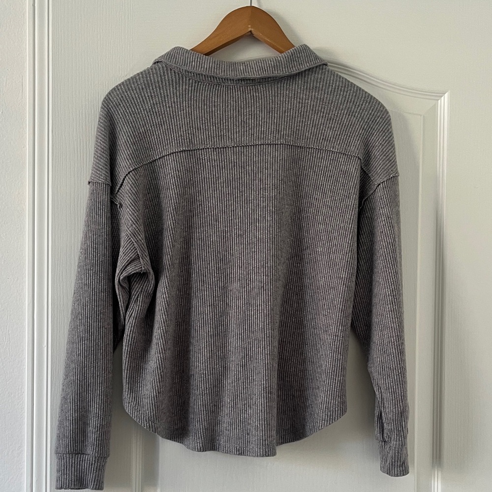 Lush Gray Ribbed Button-Up Top - Picture 2 of 3